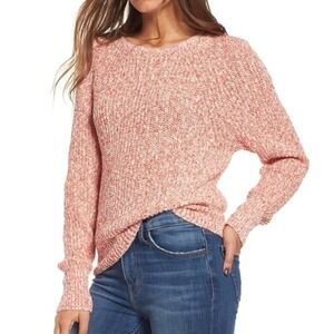 Free People Linen Blend Sweater Marled Salmon Pullover Crew Neck Preppy Casual S